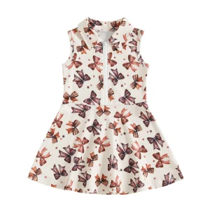 Baby Girl Sleeveless Dress with Cute Bow Print