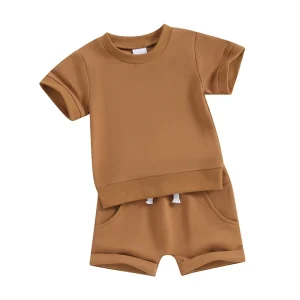 Solid Color Short Sleeve T-Shirt with Shorts