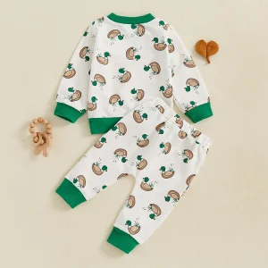 Toddler Boys Bear Print Hooded Pullover with Drawstring Jogger Pants
